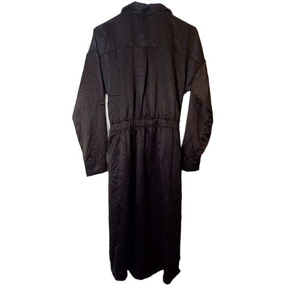 New French Connection Button Front Shirt Midi Dress Pockets Black Large NWT - Picture 2 of 7